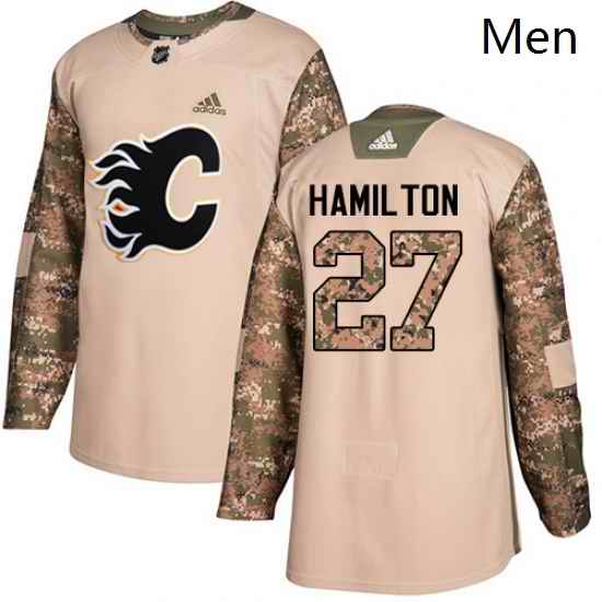 Mens Adidas Calgary Flames 27 Dougie Hamilton Authentic Camo Veterans Day Practice NHL Jersey